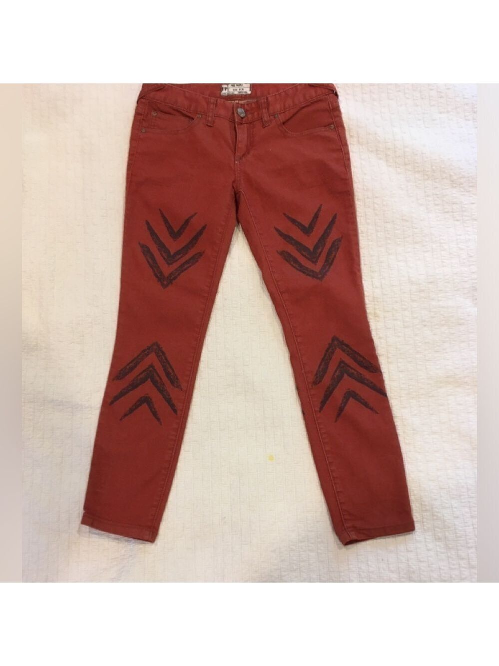 Free People Chevron Skinny Jeans Burnt Sienna 26 - Picture 9 of 10